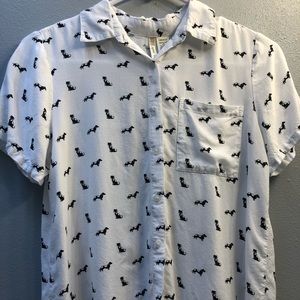 Black and white dachshund button down